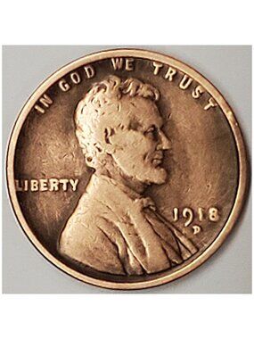 1918-D 1¢ LINCOLN WHEAT CENT COIN, LOW-MINTAGE, WWI-ERA PENNY, DENVER